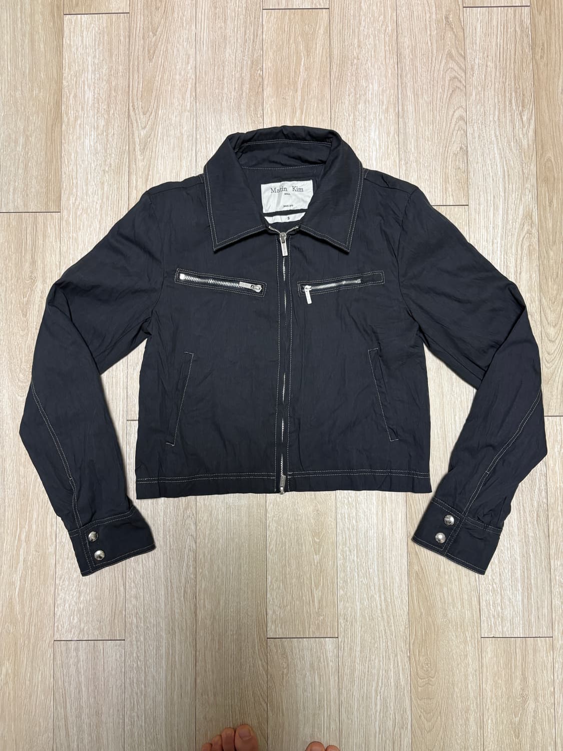 마뗑킴 크링클 크롭 점퍼 차콜 S 상품이미지1