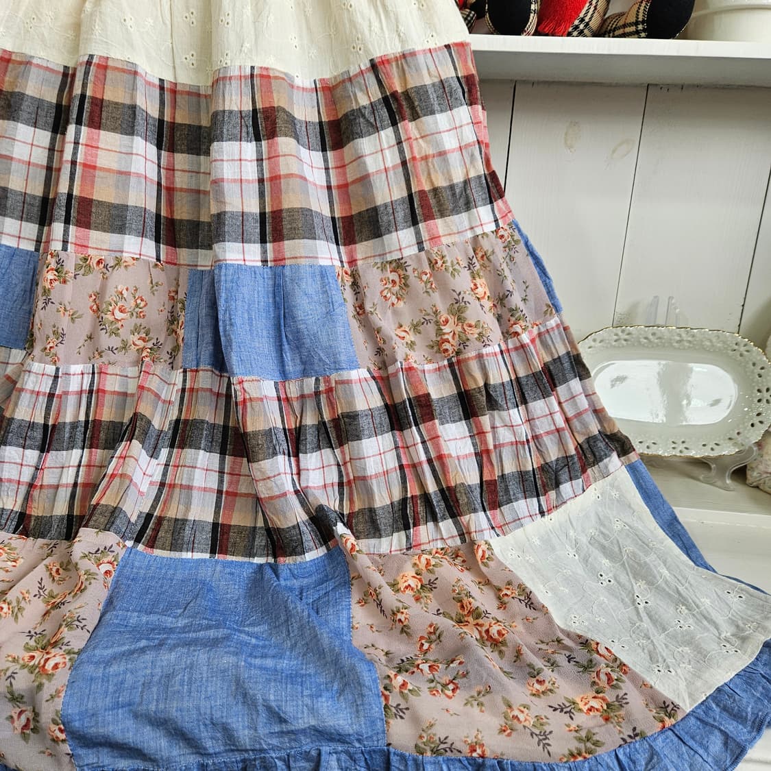 패치워크 체크 플레어 스커트 상품이미지6