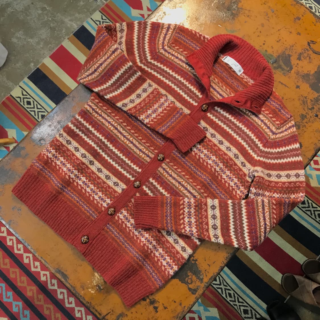 Vtg 다크 오렌지 페어아일 울 자켓 가디건 여성 루즈핏 남성 102 상품이미지2