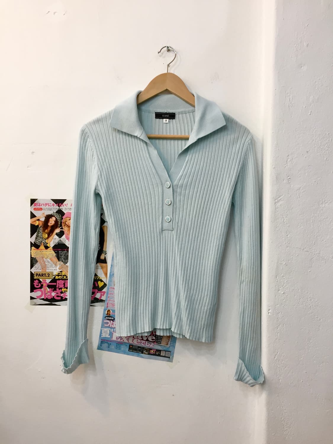 빈티지 민트 슬림 카라 티셔츠 상품이미지1