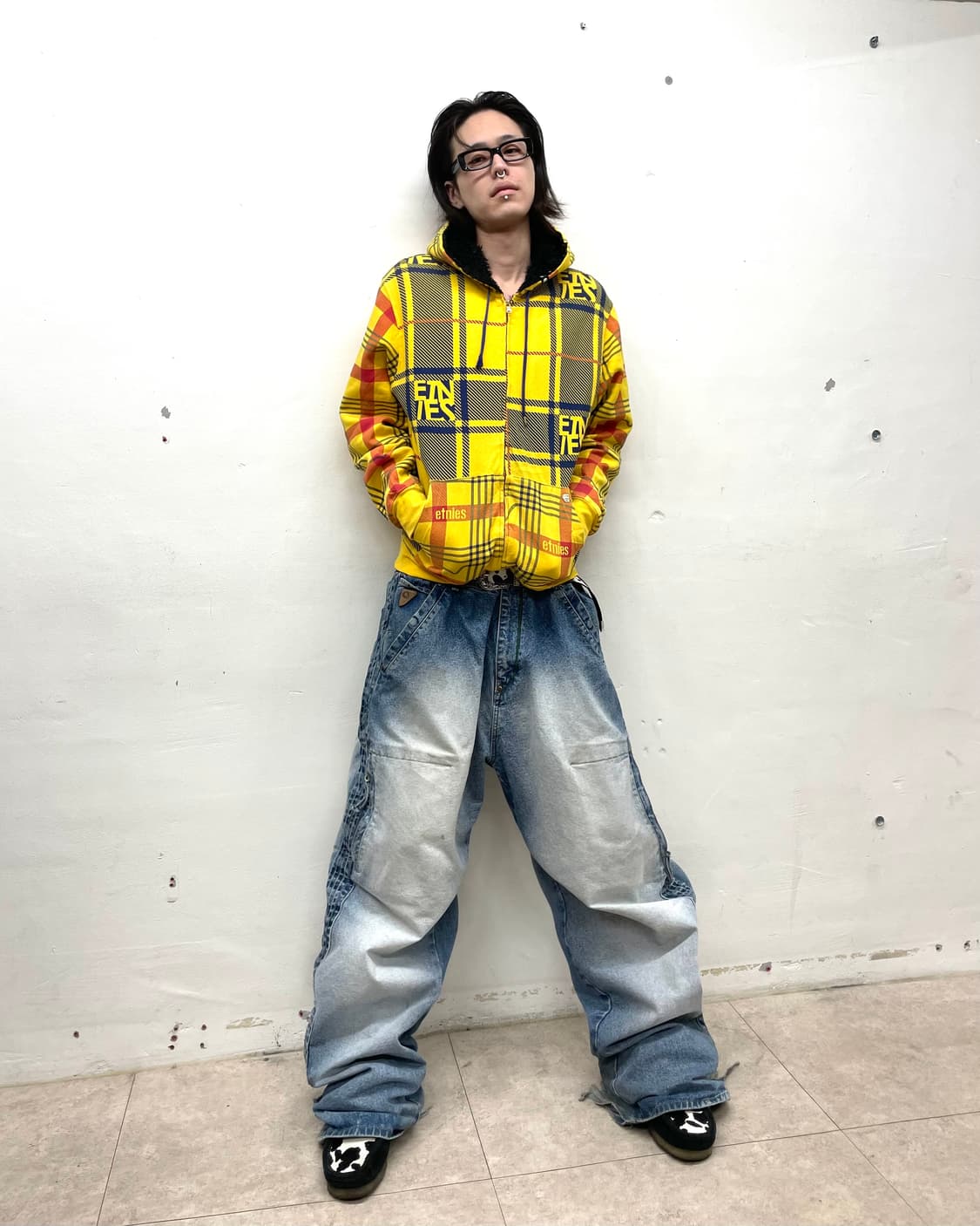 Yellow Checkered Hip Hop Hoodie Zip-Up 상품이미지5