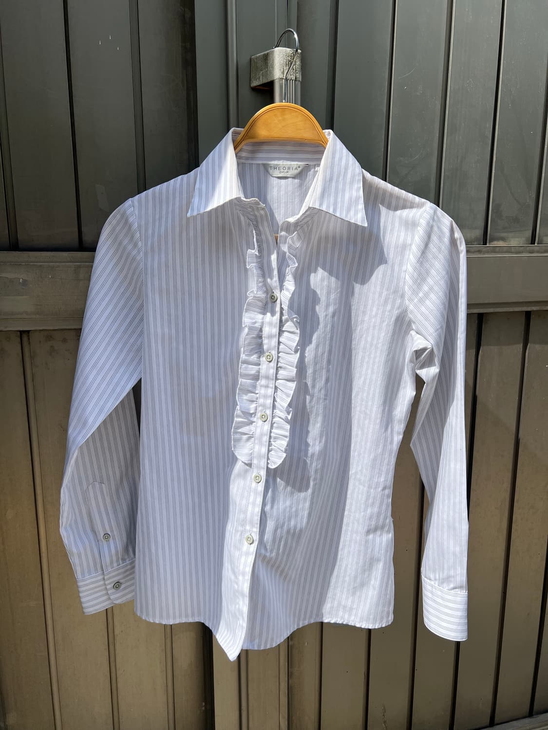 Pinstripe Ruffle Shirt 상품이미지1