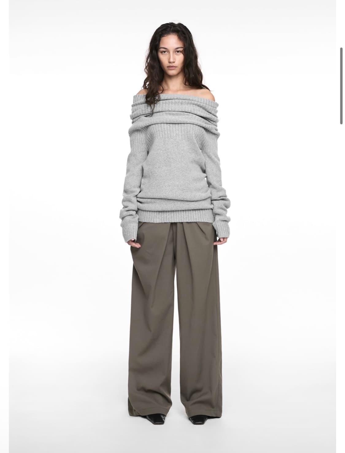 Nache two-way shawl knit melange gray 상품이미지2