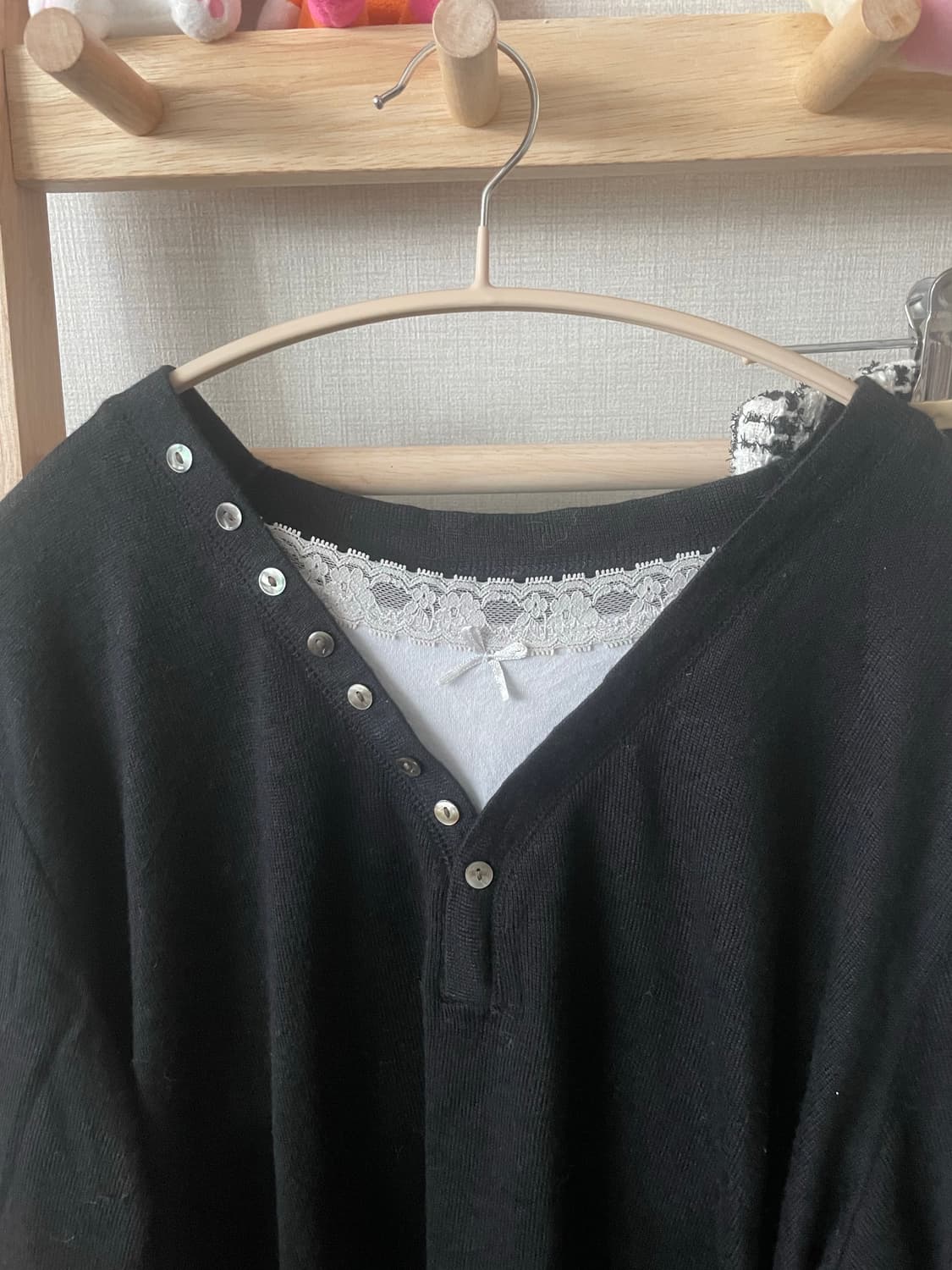 모리걸 빈티지 프릴 레이어드 니트 set 🖤🤍🎀 상품이미지2