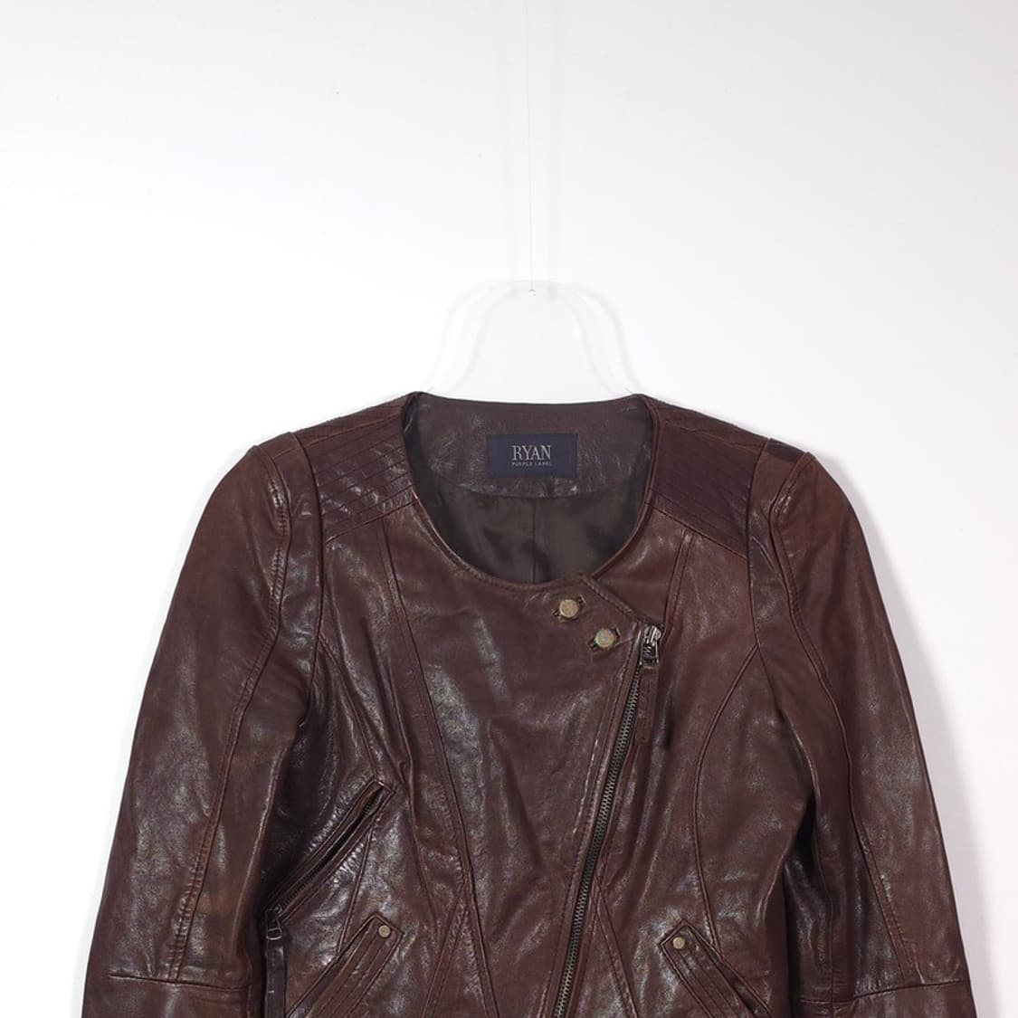 라이언 퍼플라벨 이태리 램스킨 노카라 레더 자켓 상품이미지3