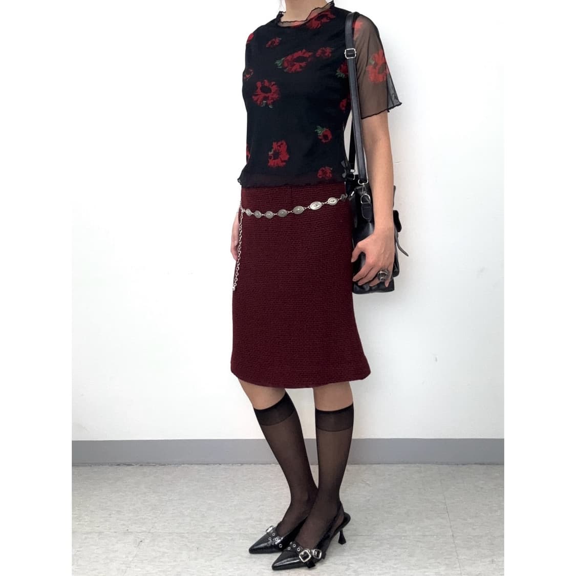 빈티지 버건디 미디 스커트 상품이미지2