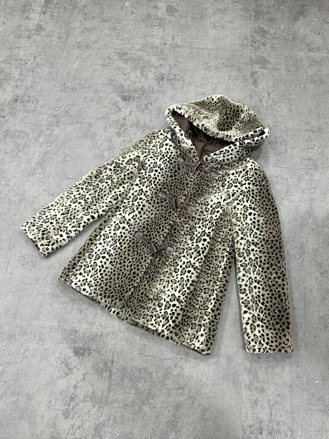 톰보이 레오파드 퍼 떡볶이 후디 코트 상품이미지1