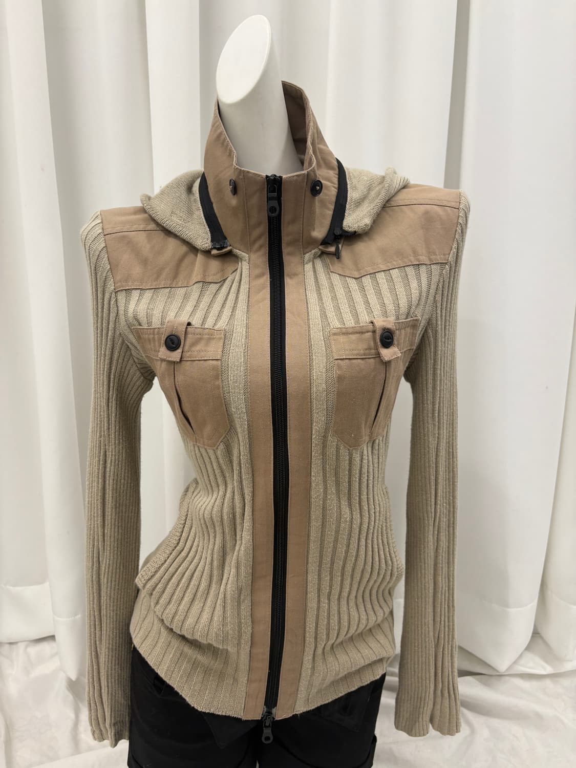 y2k 투웨이 골지 하이넥 집업 상품이미지3