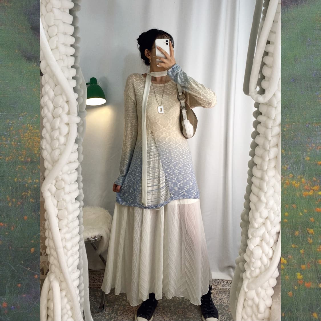 하늘색 데미지 그라데이션 롱 니트 상품이미지6