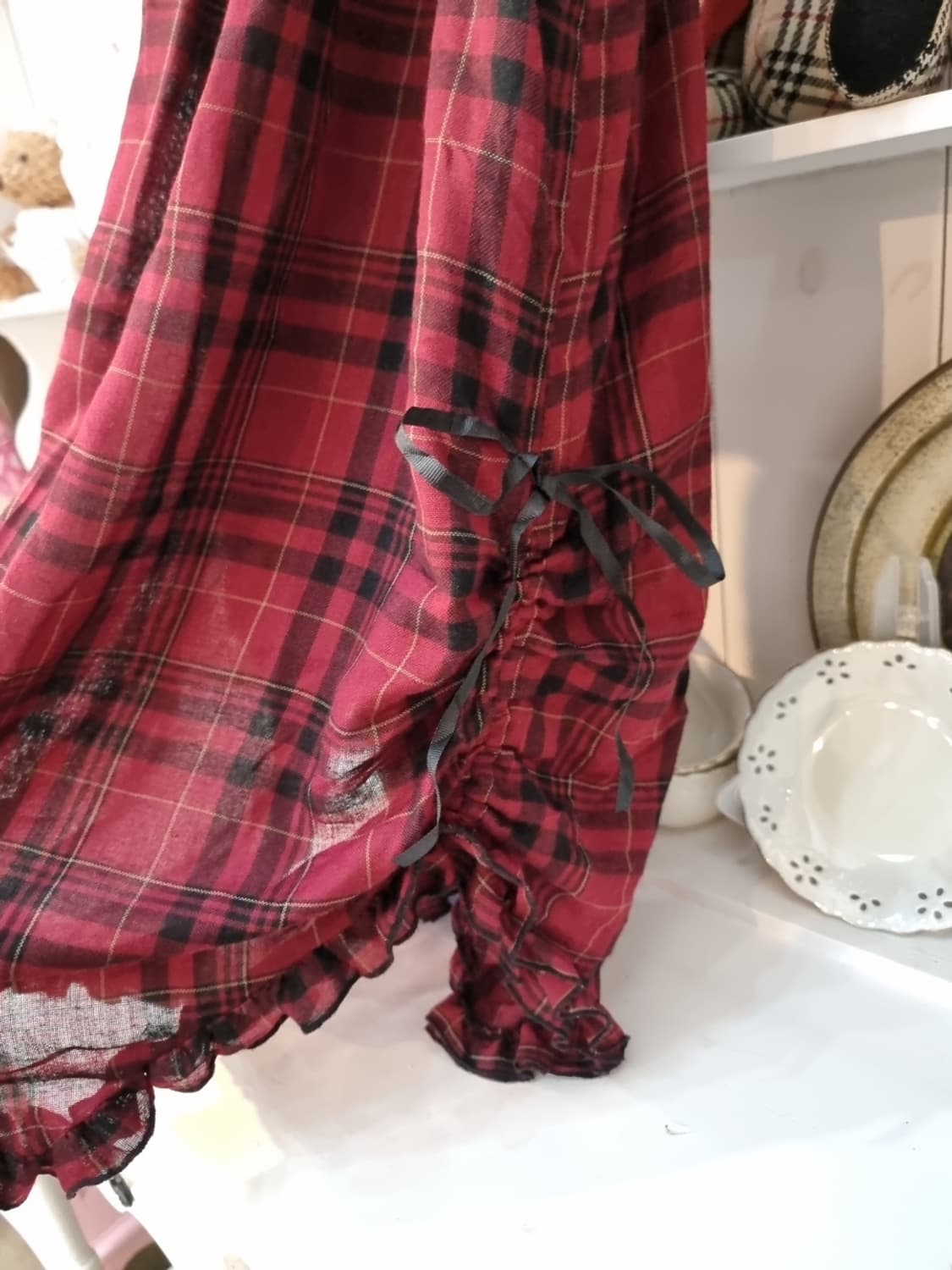 axes femme 레드 체크 프릴 슬립 원피스 상품이미지5