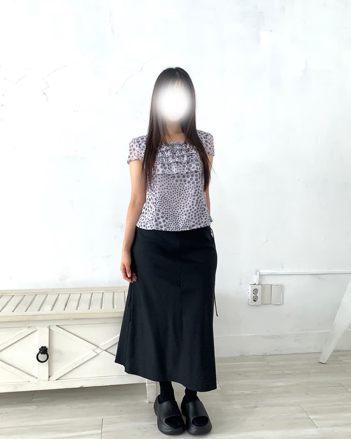 Black Side Lace-Up Long Skirt 상품이미지8