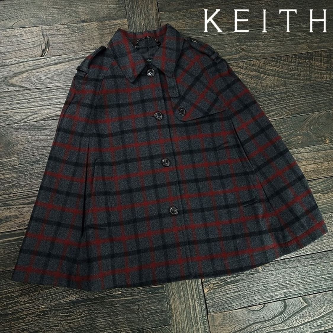 키이스 런던 모직 체크 케이프 코트 챠콜 M19792 상품이미지1