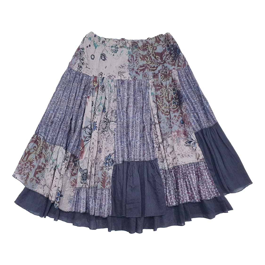 패치워크 레이어드 코튼 프릴 미디 스커트 상품이미지3