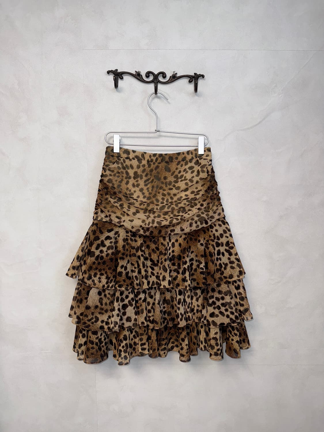 Brown leopard shirring cancan skirt/ops 상품이미지1
