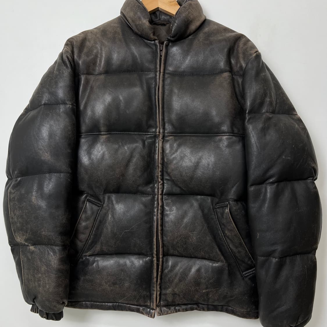 Schott 쇼트 에이징 레더 패딩 상품이미지2