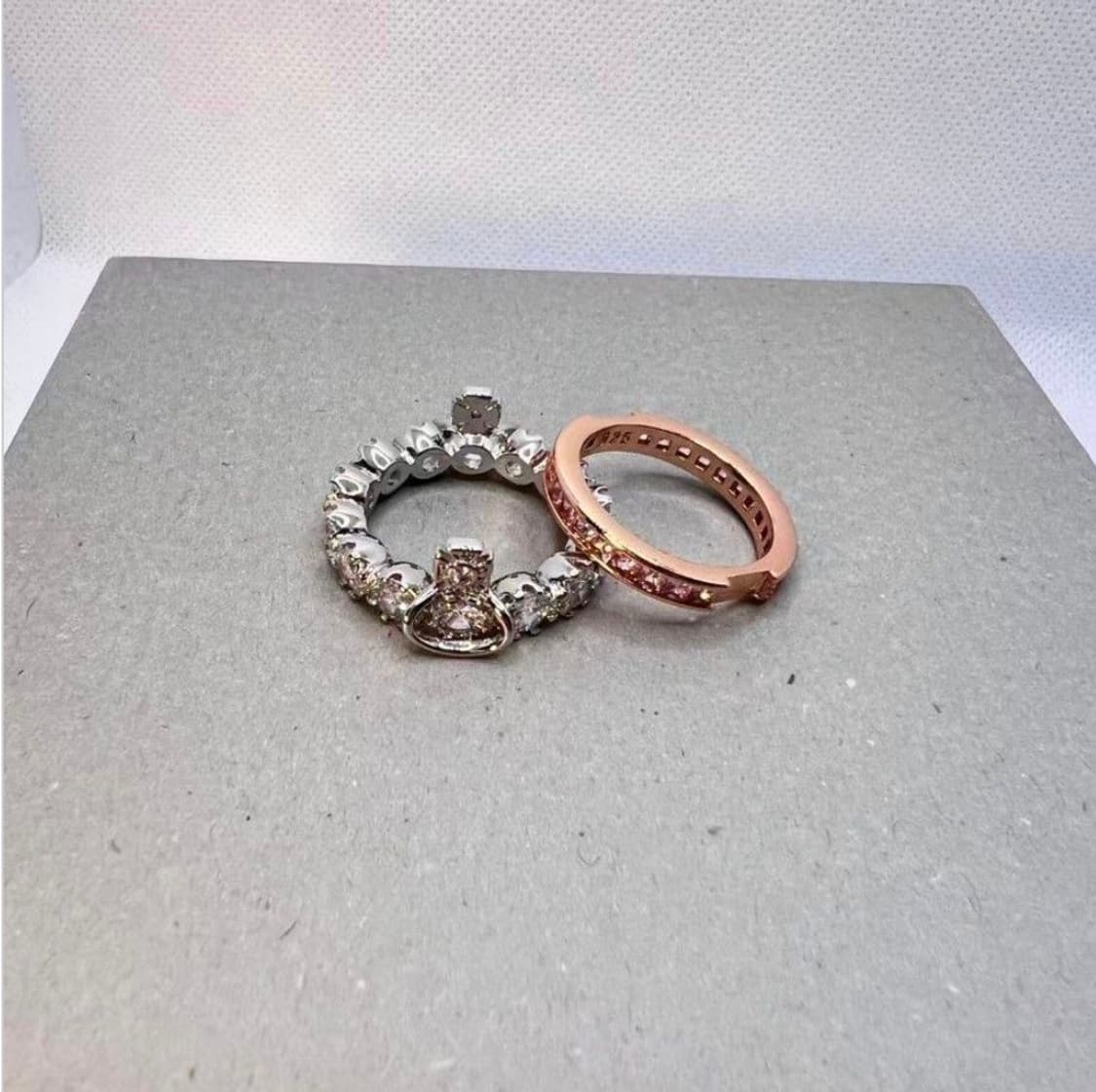 비비안웨스트우드 아카이브 실버 크리스탈 orb 로즈골드 2단 레이어 링 상품이미지4