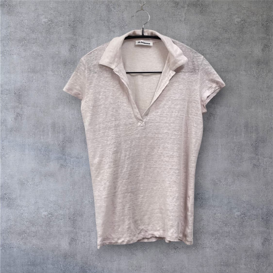 질샌더 Jil Sander 라이트핑크 린넨 오픈카라 반팔 티셔츠 S 상품이미지1