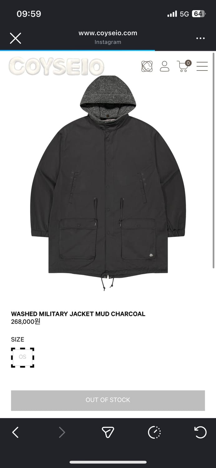 코이세이오 야상 밀리터리 자켓 차콜 상품이미지1