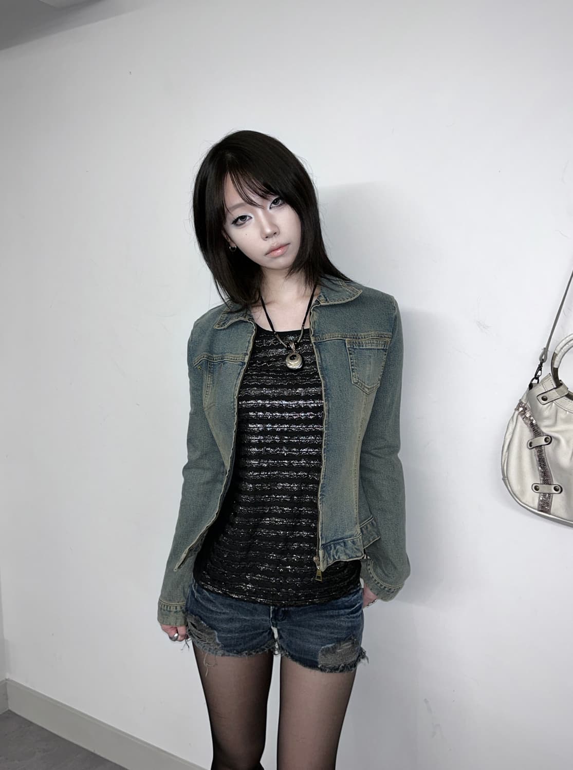 VIKI Side Eyelet Lace-Up Trucker Zip Jk 상품이미지1