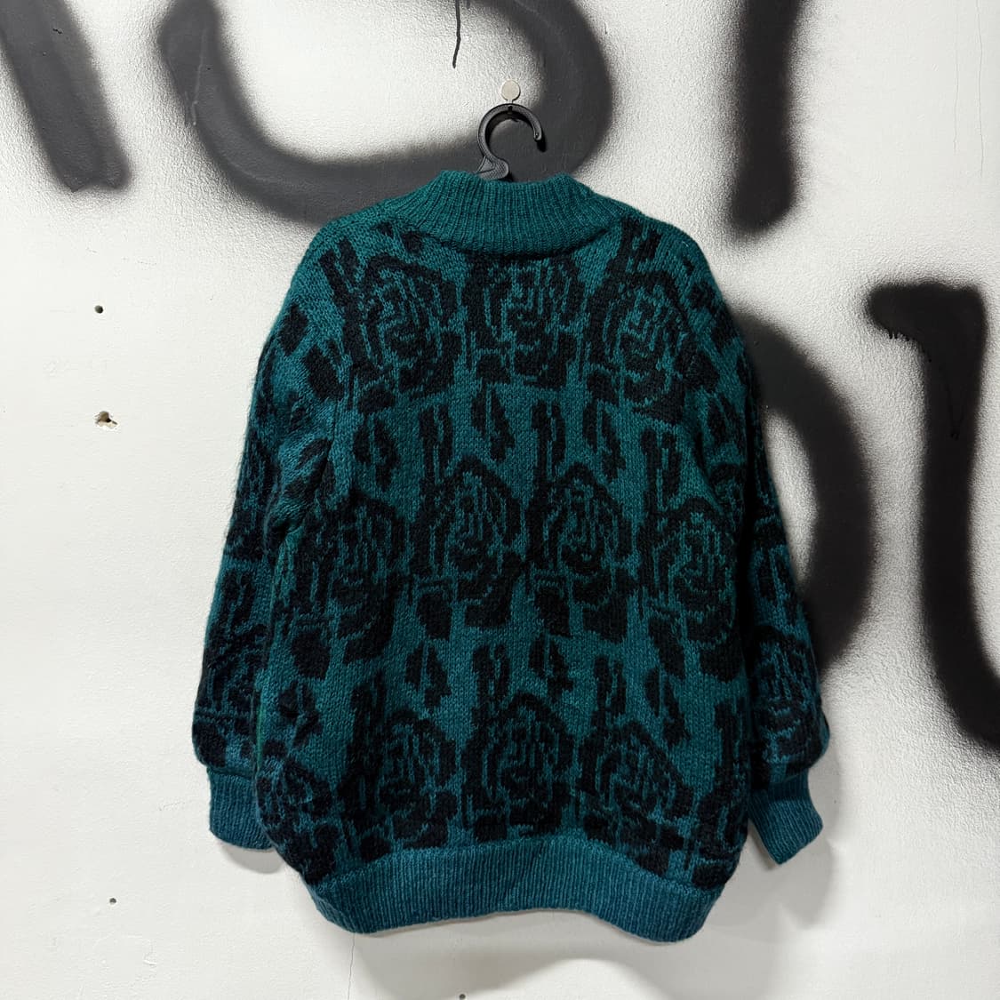 VTG 빈티지 에스닉 풀 패턴 울 혼방 모헤어 가디건 자켓 틸 상품이미지2