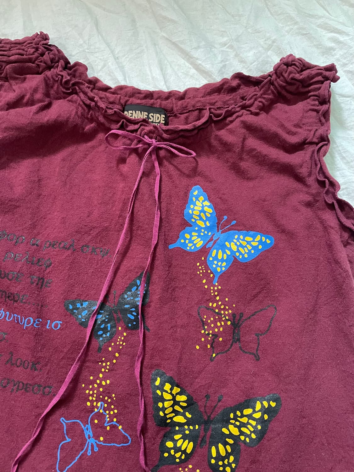     버건디 버터플라이 프릴 슬리브리스 탑 상품이미지4