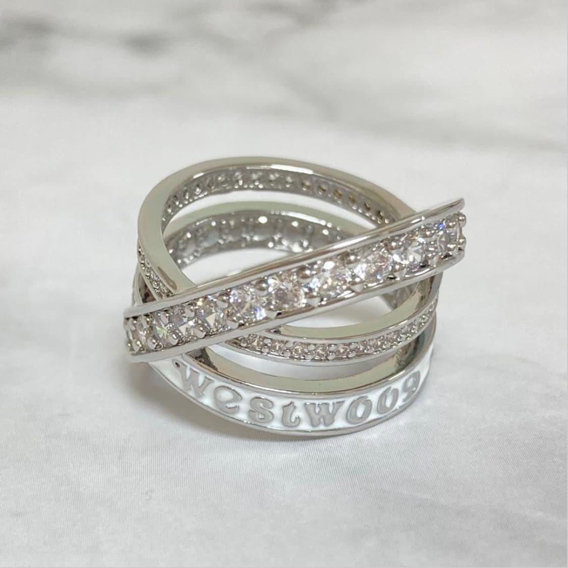 비비안 웨스트우드 아카이브 화이트 레터링 로고 각인 3단 레이어 링 반지 상품이미지2