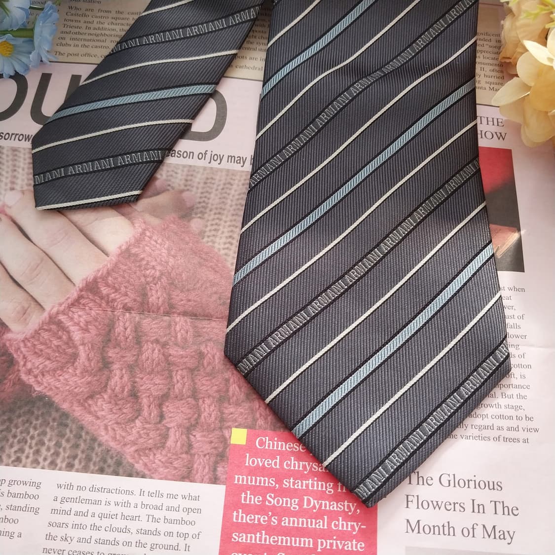 아르마니 꼴레지오니 실크 스트라이프 넥타이 9cm A+~A등급 K1400 상품이미지3