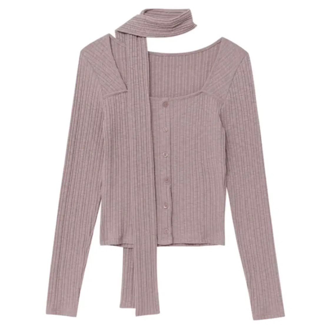 에트몽 스카프 버튼티 니트 핑크 Scarf Button T-Shirt 상품이미지1