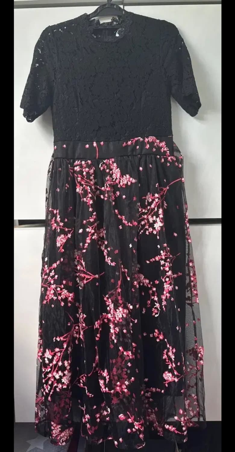 블랙 레이스 플라워 롱 원피스 상품이미지1