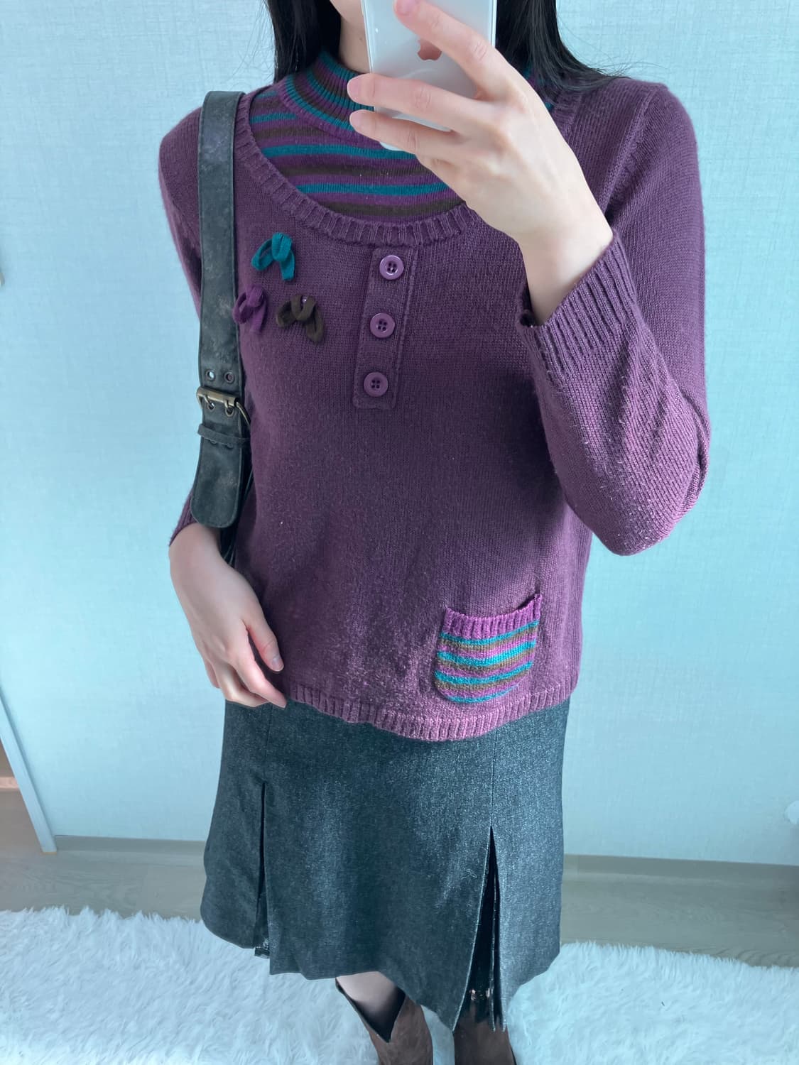jpn vintage 퍼플 스트라이프 니트 y2k 스트릿 갸루 펑키 상품이미지3