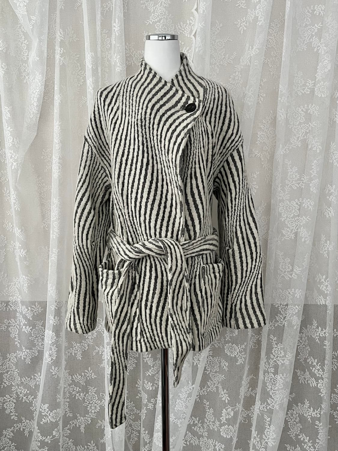 36) 이로 IRO 지브라 패턴 벨티드 울 코트 상품이미지2