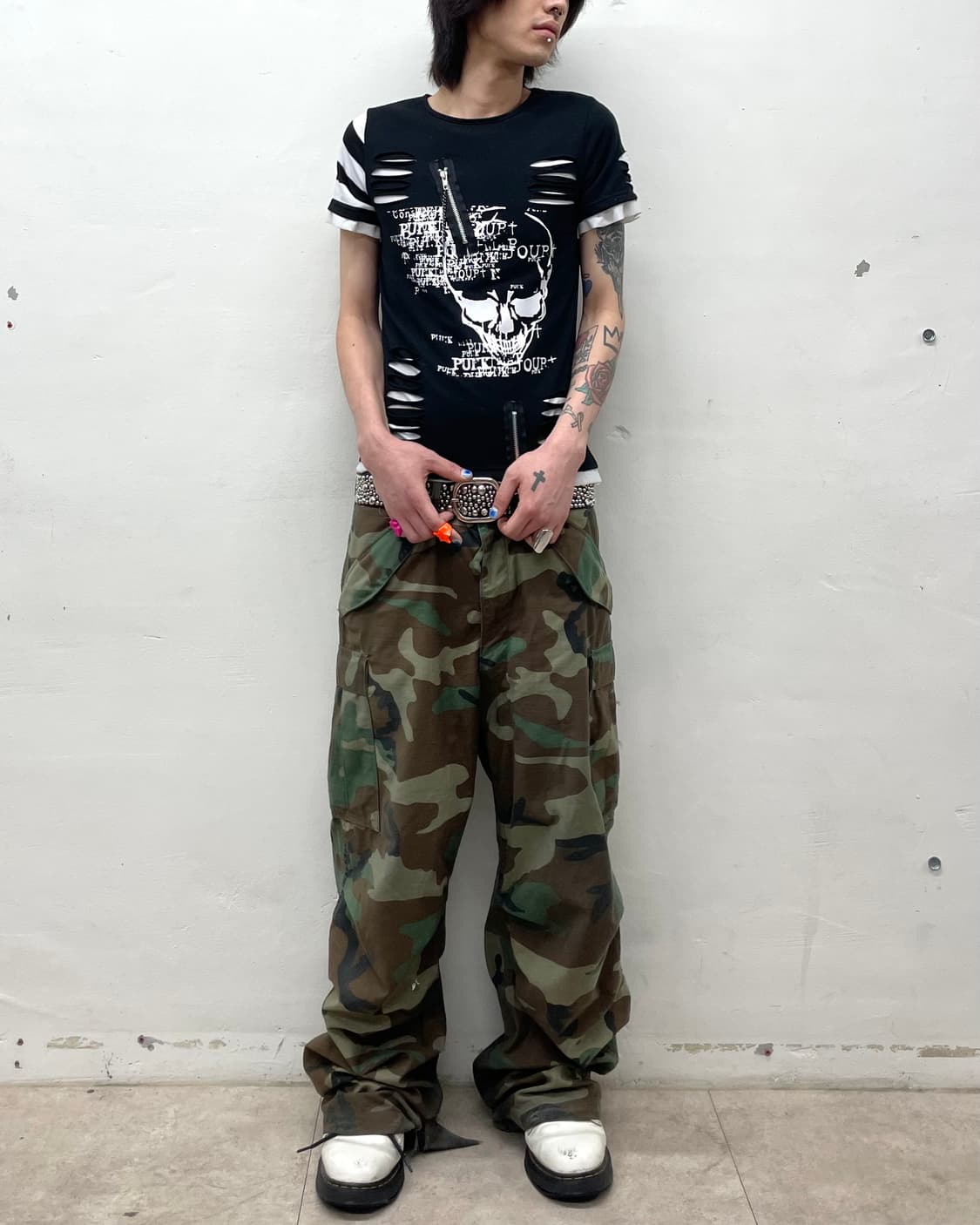Skull Zipper Slit Punk T-Shirt  상품이미지7
