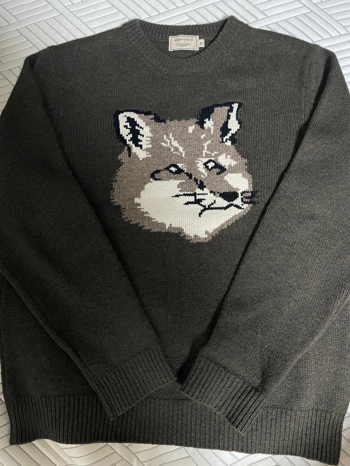 메종키츠네 빅폭스헤드 풀오버 니트 라이트 카키 M 상품이미지1