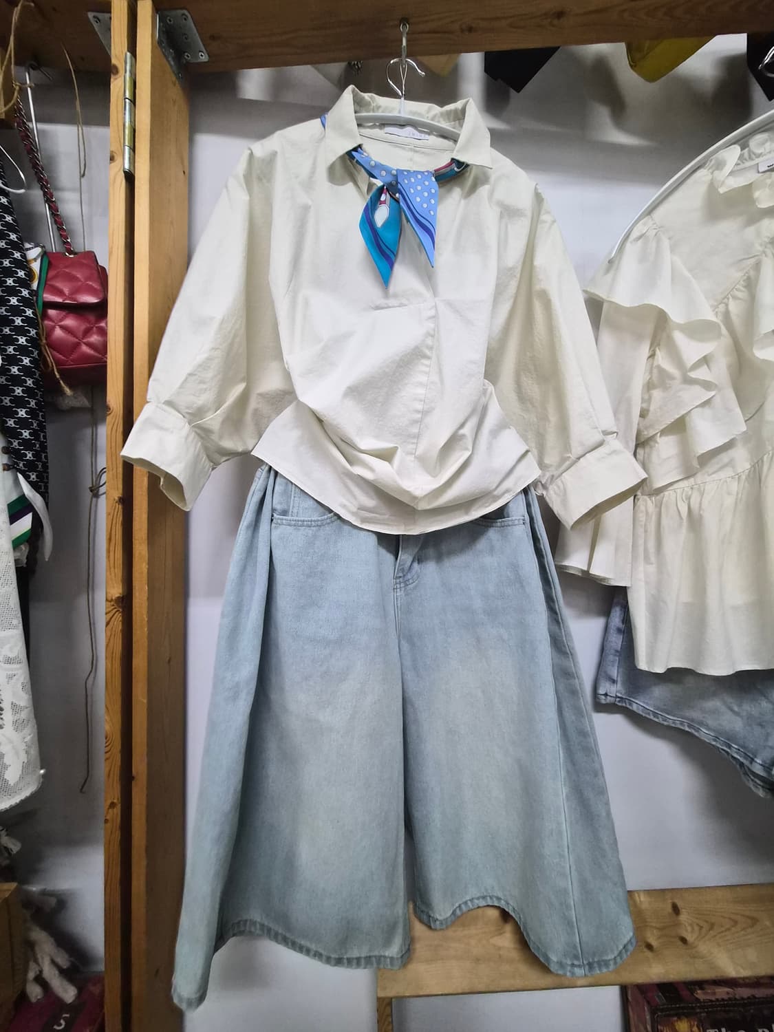 jmine 벌룬박시셔츠. 사이드 핀턱 입체 버뮤다 데님팬츠 상품이미지1