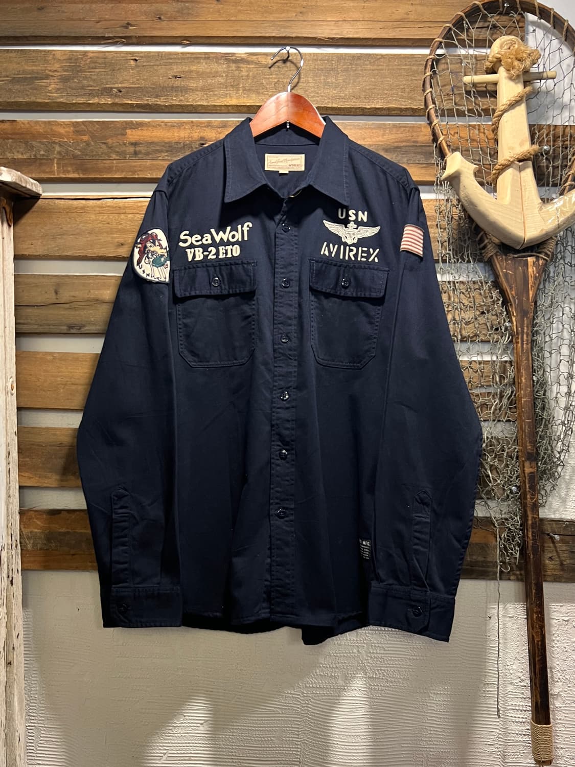 [L]AVIREX 아비렉스 USN SEA WOLF 블랙 밀리터리 셔츠 상품이미지1