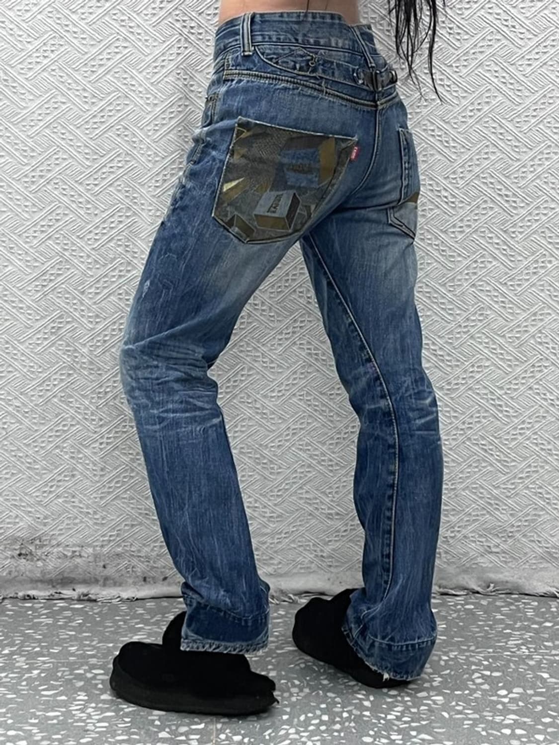 에비수 올드스쿨 레트로 포켓 프린팅 데님팬츠 31인치 C09069 상품이미지1