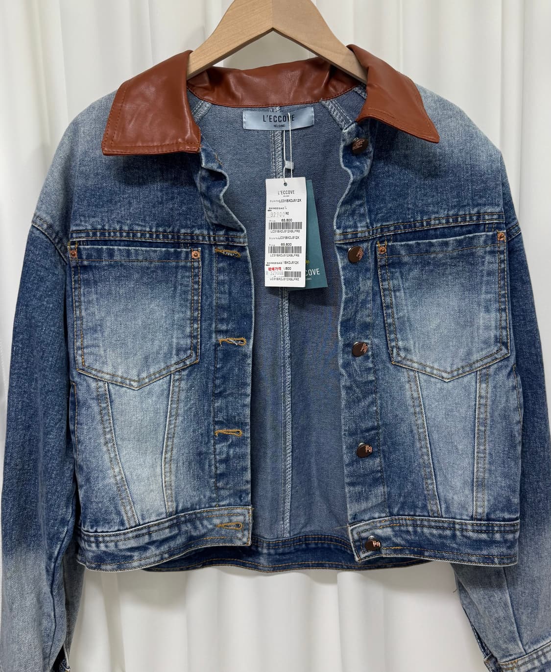 [새상품] L'ECCOVE 레코브 데님자켓 레더 카라 상품이미지3