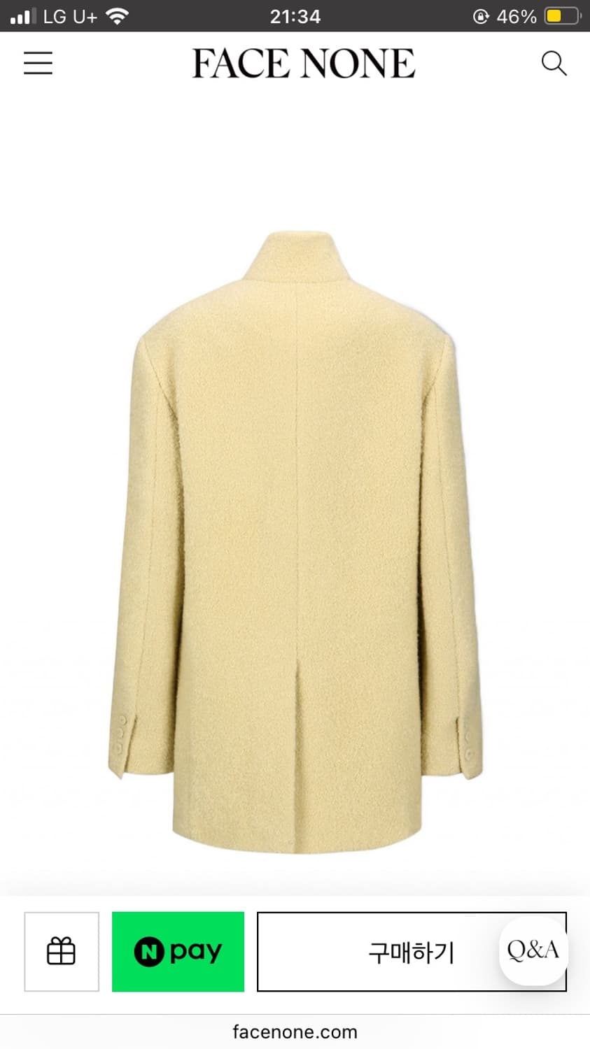 페이스넌 facenone 부클 하이넥 코트 옐로우 울 + 알파카 혼방 상품이미지3