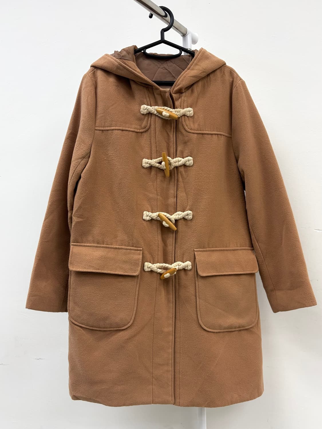 빈티지 베이지 후드 더플 코트 상품이미지2