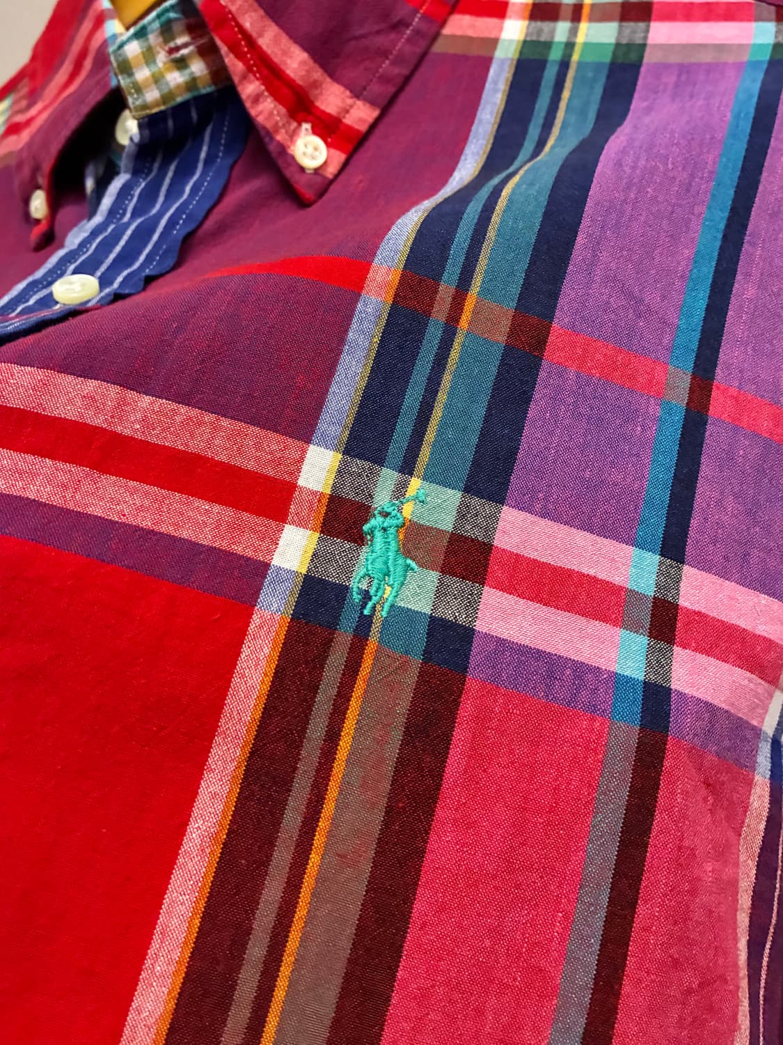 (M/100)POLO 폴로랄프로렌 마드라스 코튼 버튼다운 체크셔츠 상품이미지4