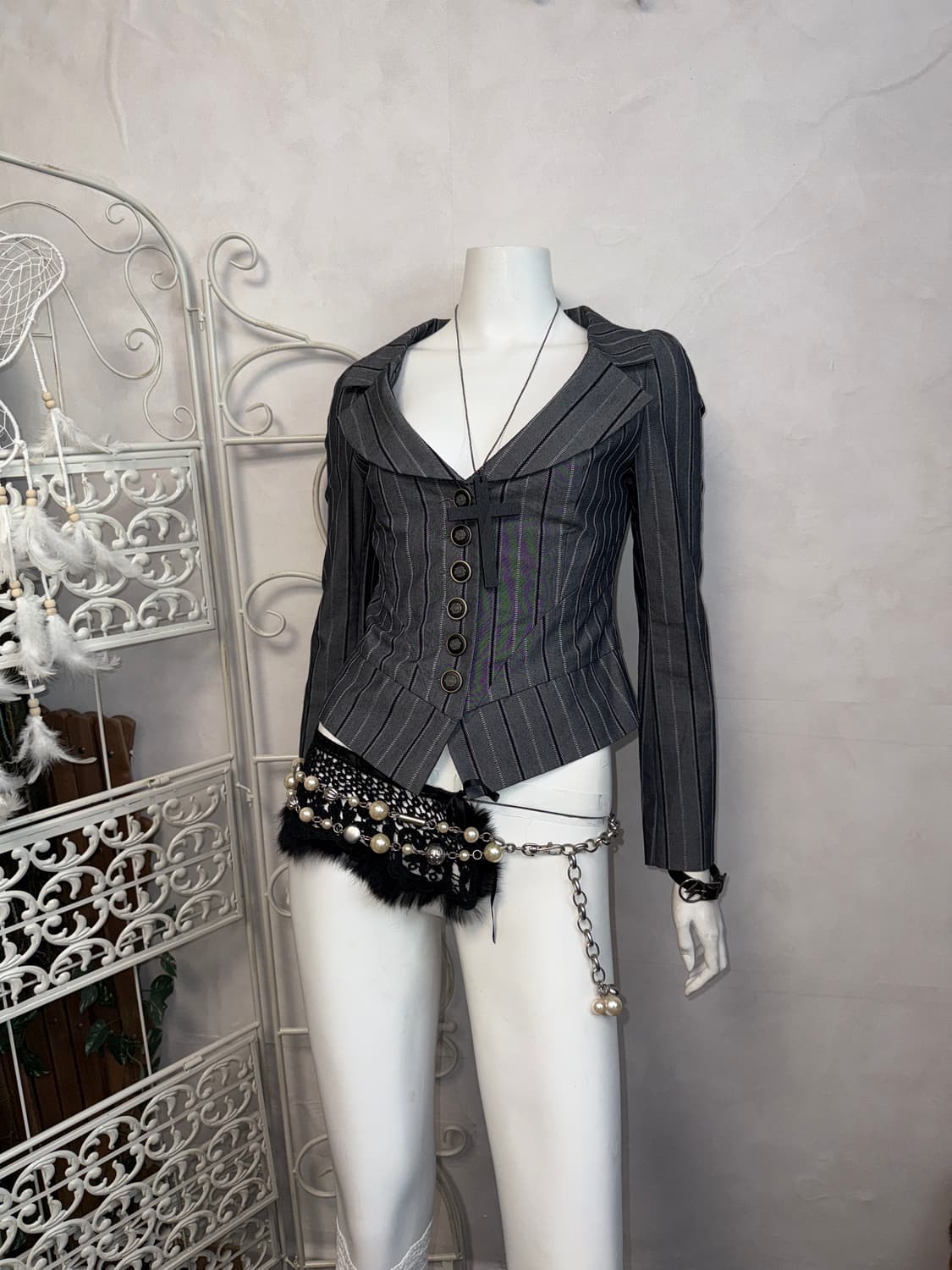 Gray stripe crop geek chic blazer 상품이미지5
