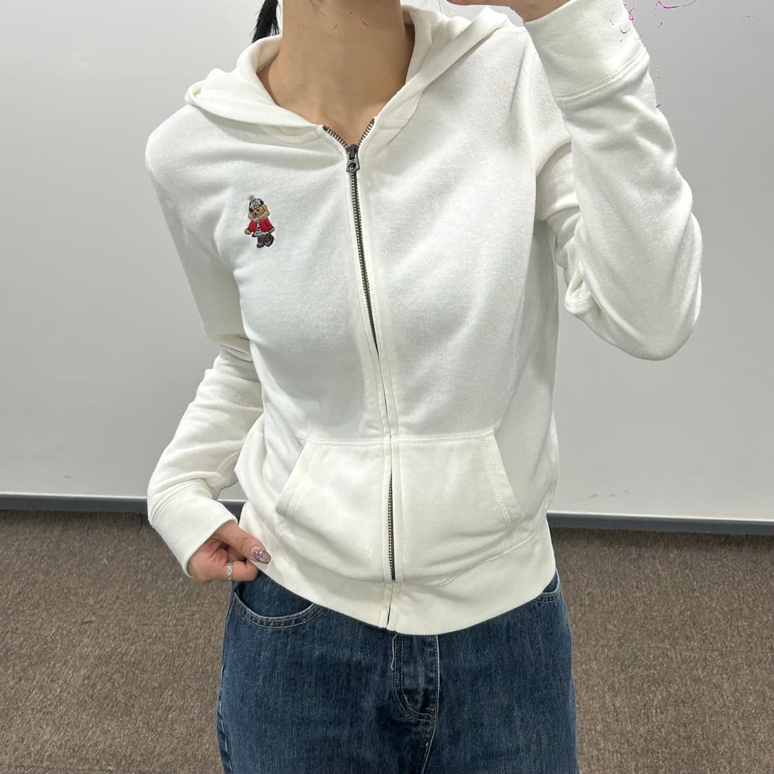 Polo 폴로 베어로고 아이보리 후드집업 상품이미지2