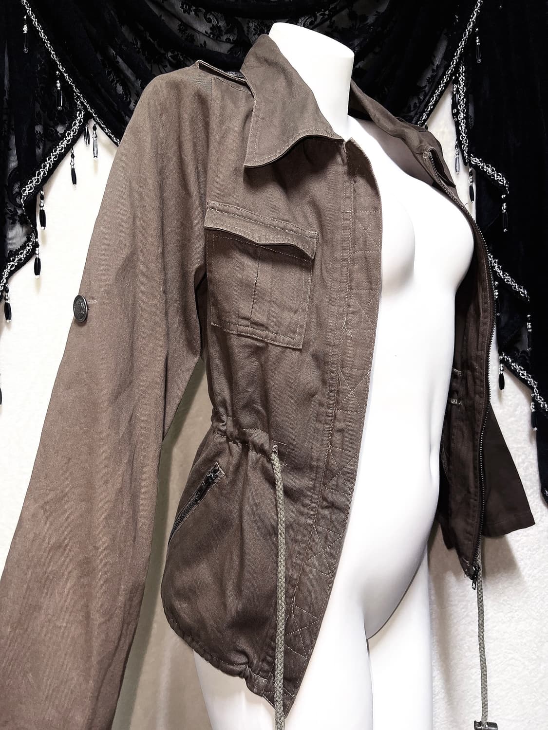 y2k 와투케 갸루 펑크 d.i.a 다이아깔 스트링 트임 견장 야상자켓 상품이미지9