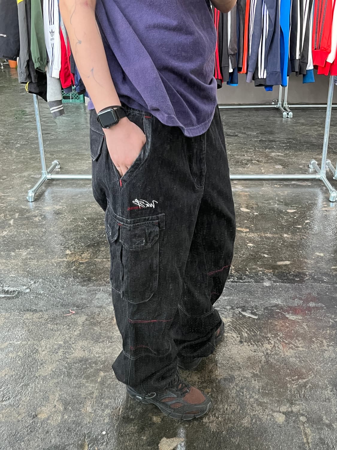 빈티지 카고 흑청 데님 팬츠 상품이미지5