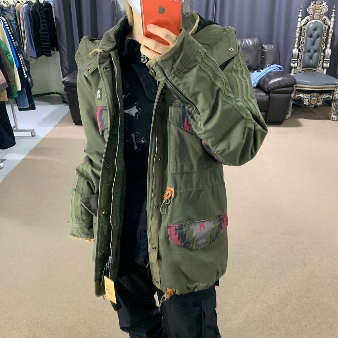 아디다스X네이버후드 밀리터리 삼선 빈티지 후드 야상자켓 00s 105 상품이미지2