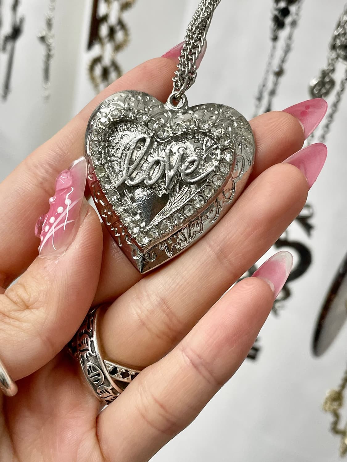 love 큐빅 하트 체인 롱 네크리스 상품이미지2