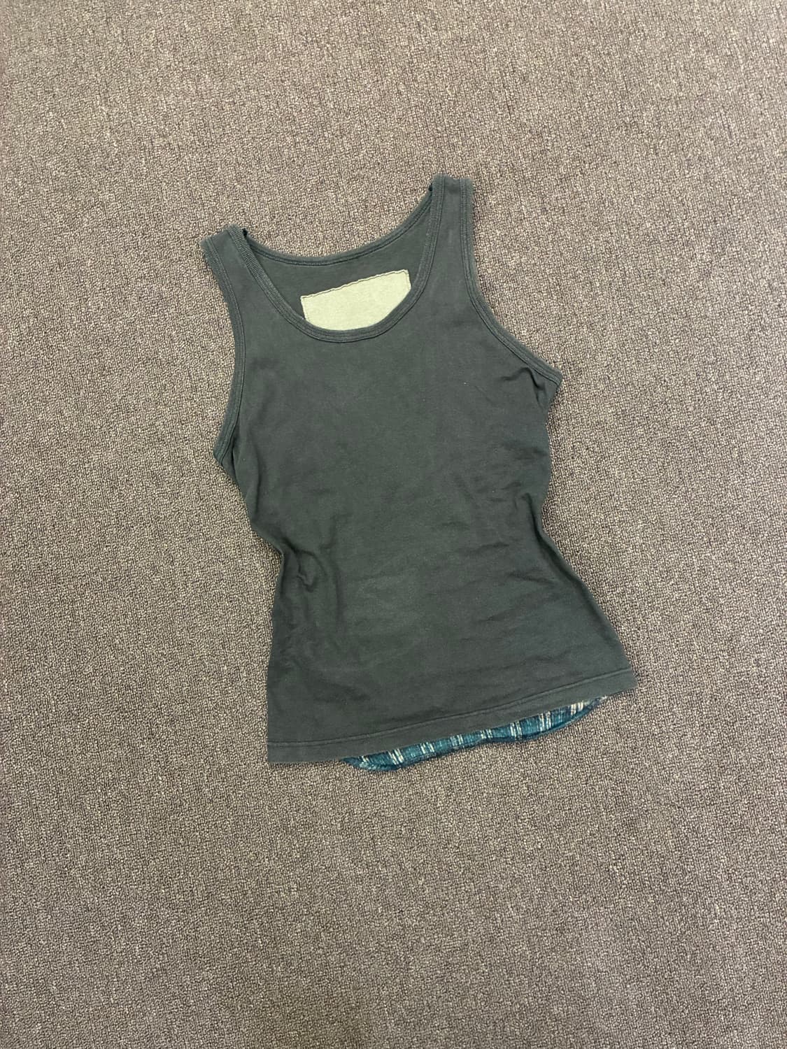 OS)Japanese vintage 여성 체크 무늬 디테일 슬리브리스 상품이미지3