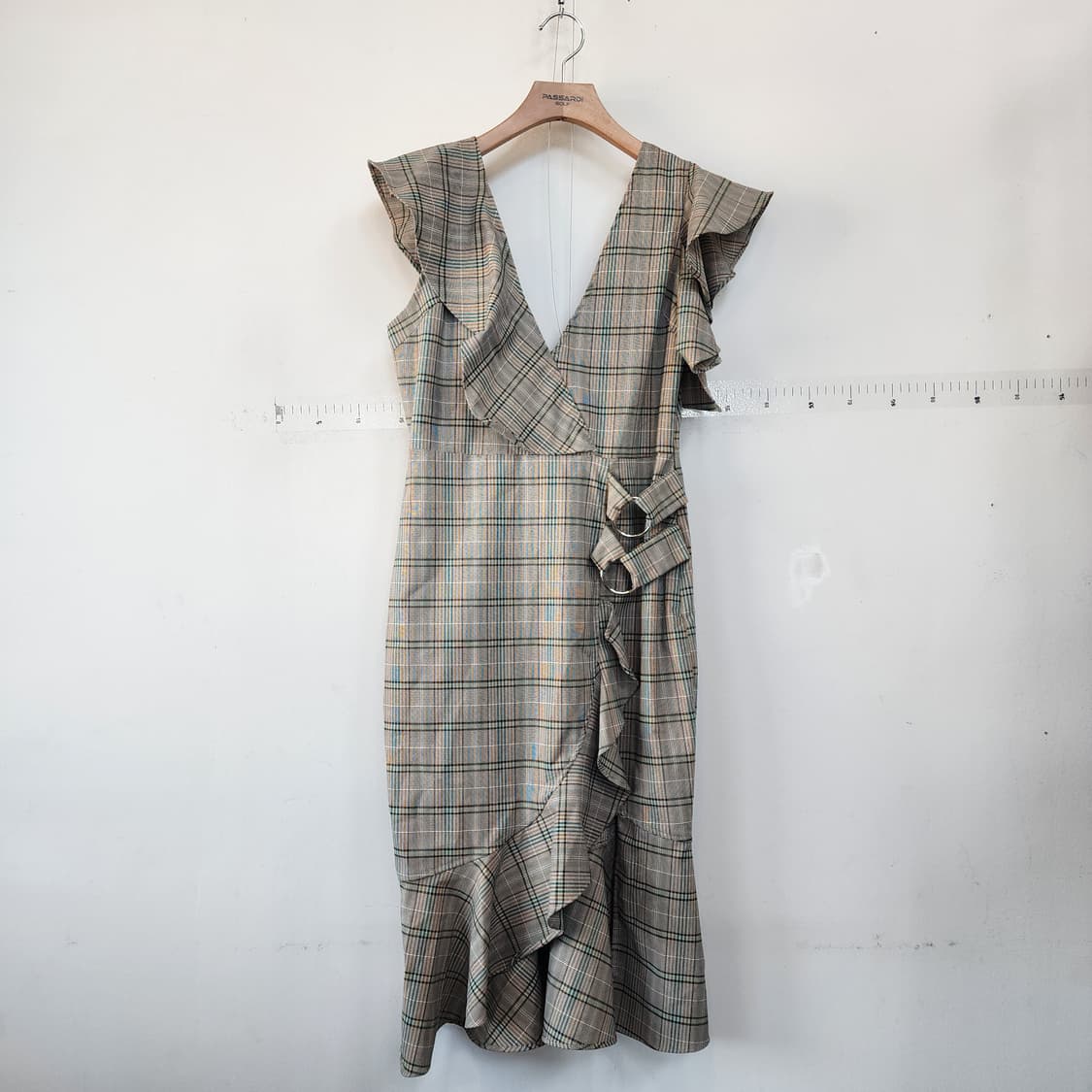 DANJI 체크 롱 원피스 프릴 장식 상품이미지1