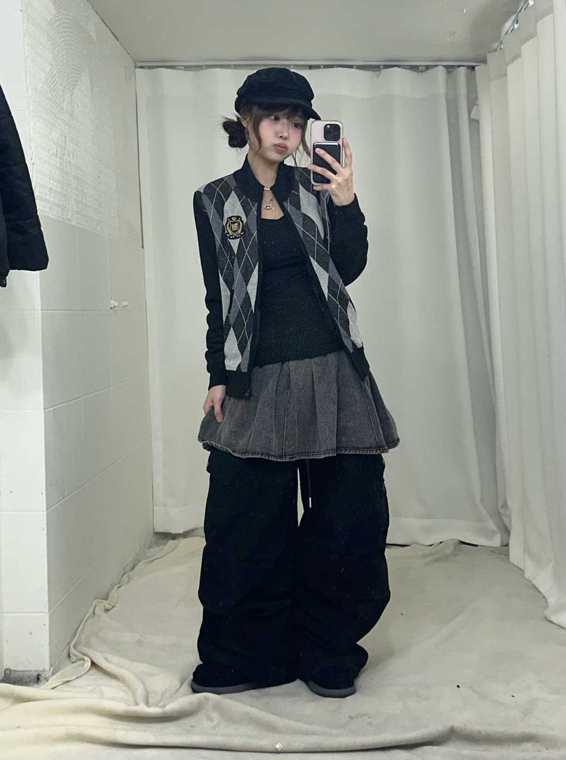 무채색 사선 패딩 도트 아가일 러힙 코디세트 상품이미지2