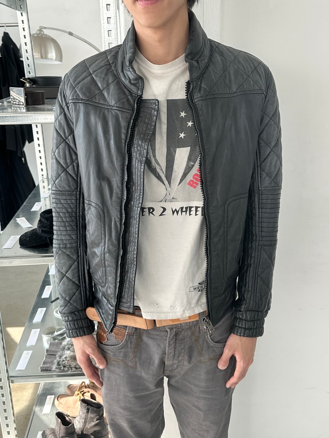 조르지오 브라토 워시드 퀄팅 바이커 레더 자켓 상품이미지3